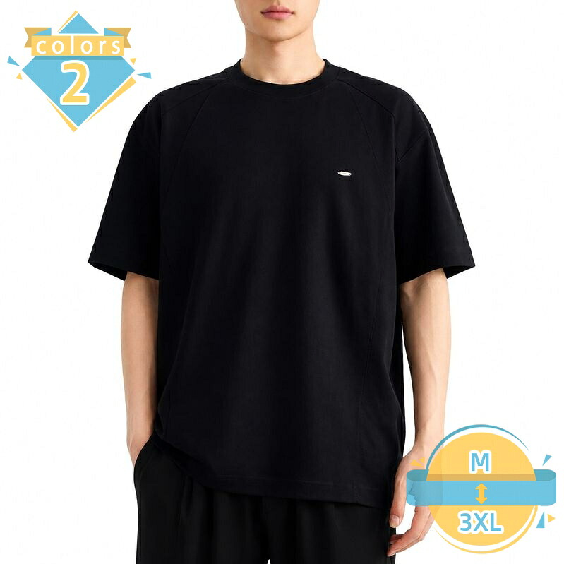tシャツ メンズ 半袖 ゆったり シルエット トップス カジュアル クルーネック 切り替え インナー 重ね着 無地 シンプル デイリーユース 快適 ティーシャツ 大きいサイズ mssk-online｜トラベア雑貨店