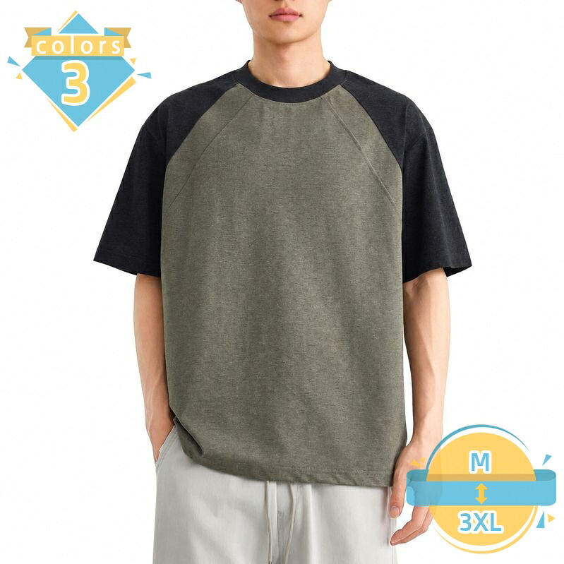 メンズ tシャツ 半袖 着痩せ見え ラグランスリーブ 配色 切り替え クルーネック トップス カジュアル 丸首 カットソー プルオーバー デイリー 旅行 通学 ゆったりサイズ mssk-online｜トラベア雑貨店