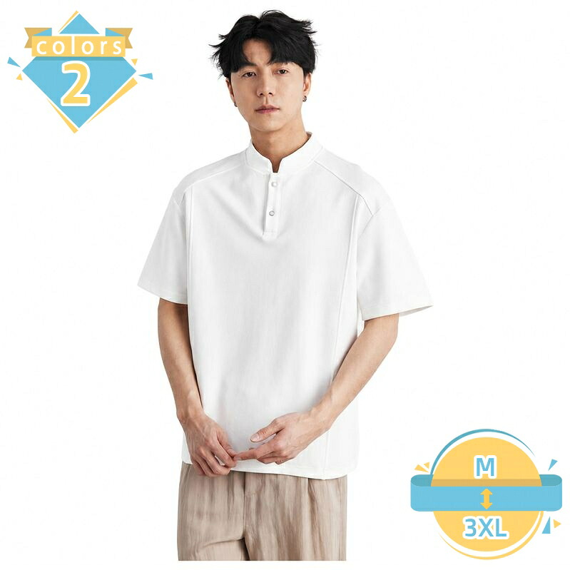 Tシャツ メンズ 半袖 チャイナ風 立ち襟 ヘンリーネック シャツ ゆったり 半袖Tシャツ 夏服 ティーシャツ 無地 カジュアル トップス 軽い 着痩せ見え ファッション 大きいサイズ mssk-online｜トラベア雑貨店