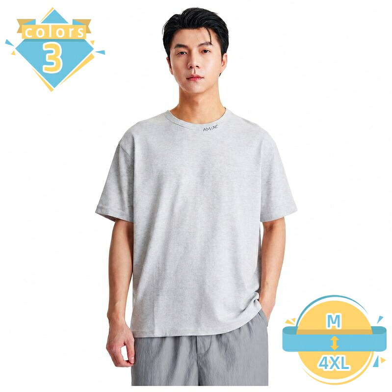 メンズTシャツ 半袖 クルーネック ルーズフィット ゆったりサイズ 体型カバー カジュアル トップス プルオーバー 刺しゅう入り 首元ワンポイント インナー 普段着 お出かけ mssk-online｜トラベア雑貨店