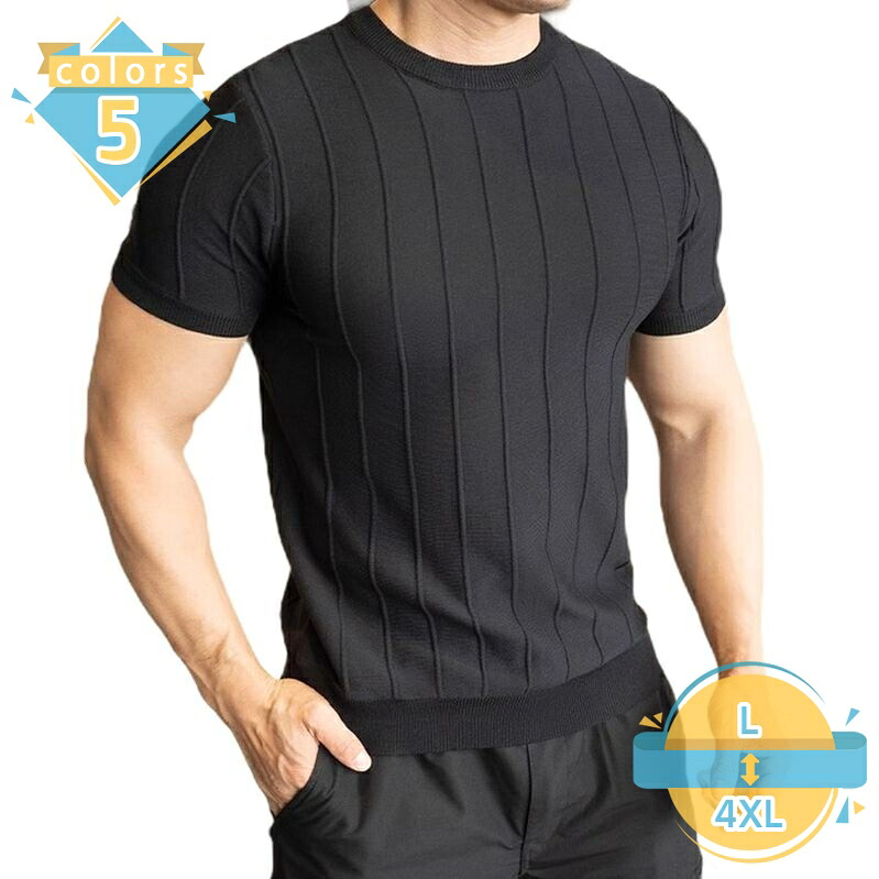 ニットTシャツ メンズ 半袖 カットソー サマーニット 丸首 着痩せ効果 フィット カジュアル レトロ感 トップス 大きいサイズ ゆったり mssk-online｜トラベア雑貨店