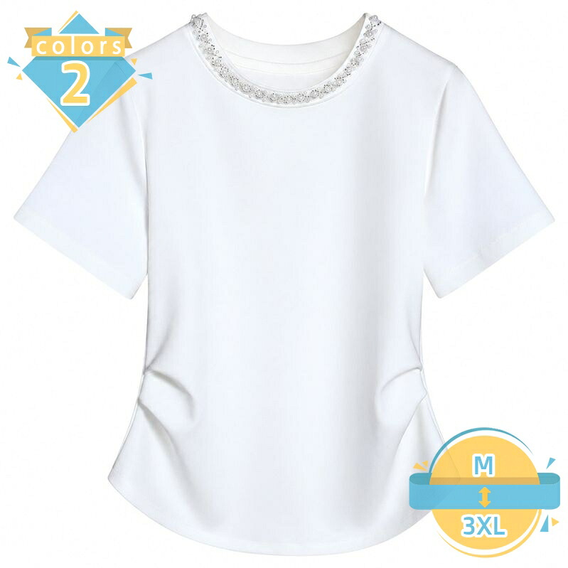 着痩せ tシャツ レディース 半袖 カットソー ウエストギャザー トップス 丸首 オフィス カジュアル シャツ フォーマル 上品 普段着 通学 買い物 デート 伸縮 ゆったりサイズ mssk-online｜トラベア雑貨店