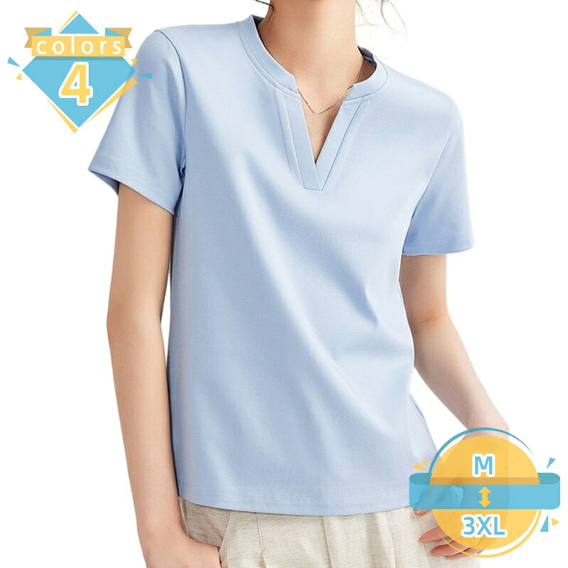 カットソー 半袖 キーネック レディース 着痩せ トップス Tシャツ フレンチスリーブ風 上品 細見え ビジネス オフィススタイル デイリー 普段着 旅行 週末 デート フェミニン ゆったりサイズ mssk-online｜トラベア雑貨店