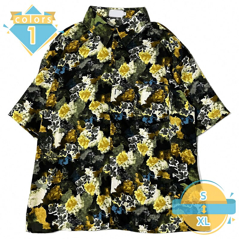 総柄シャツ 半袖 メンズ 着痩せ見え シャツ メンズ 半袖 ボタニカル アロハ 派手 レトロ ヴィンテージ風 夏 おしゃれ ゆったり カジュアル 襟付き mssk-online｜トラベア雑貨店
