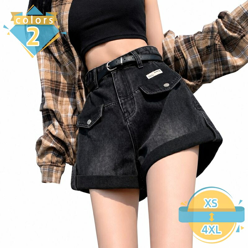 ショートパンツ デニム レディース 着痩せ ハイウエスト ロールアップ ボトムス ジーパン 短パン ホットパンツ カジュアル ゆったりサイズ 旅行 デート 通学 mssk-online｜トラベア雑貨店