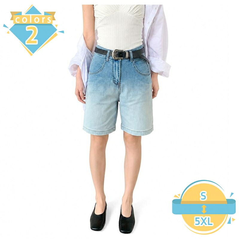ハーフパンツ デニム レディース 体型カバー ショートパンツ 五分丈 ジーパン 短パン ズ 脚長見え ひざ丈 デニムハーフ お出かけ 旅行 デイリー mssk-online｜トラベア雑貨店