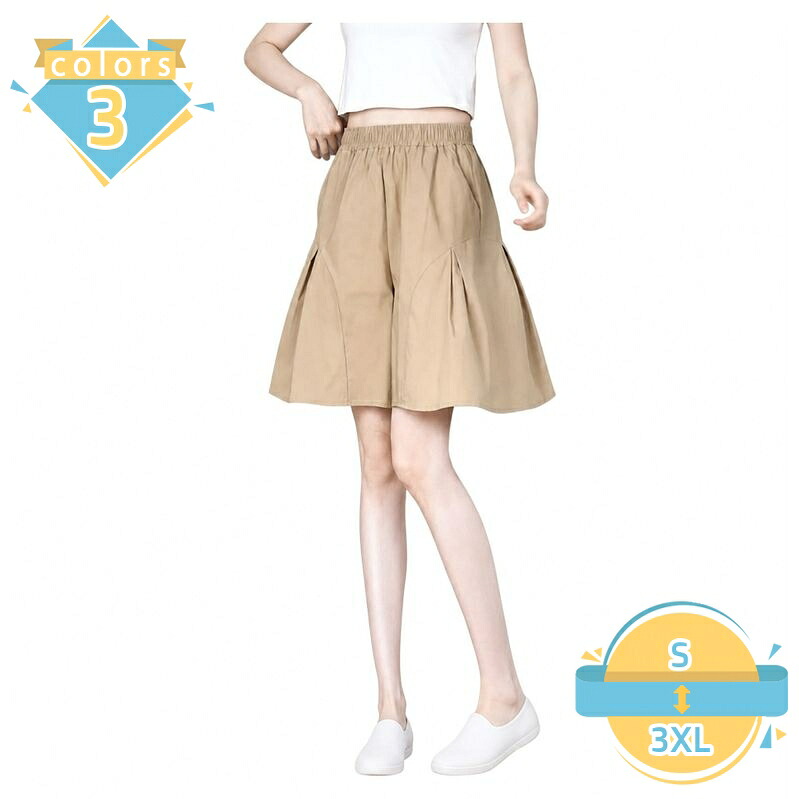 ハーフパンツ レディース 着痩せ ショートパンツ キュロット タック入り ひざ丈 ワイドシルエット ウエストゴム 楽ちん ゆったりサイズ デイリー ユース おしゃれ mssk-online｜トラベア雑貨店