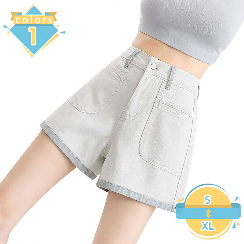 体型カバー デニム ショートパンツ レディース 脚長見え 4分丈パンツ 短パン 配色 切り替えデザイン ボトムス 薄手 涼しい 通学 デート mssk-online｜トラベア雑貨店 10,561円