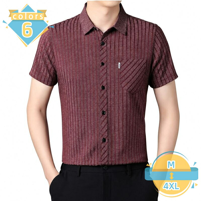 メンズ シャツ 半袖 ストライプ 縦縞 トップス ビジネスシャツ カジュアル クールビズ対応 事務服 仕事着 夏用 薄手 通気性 清涼感 すっきり見え 都会的 デザイン 襟付き 感 大人のファッション mssk-online｜トラベア雑貨店