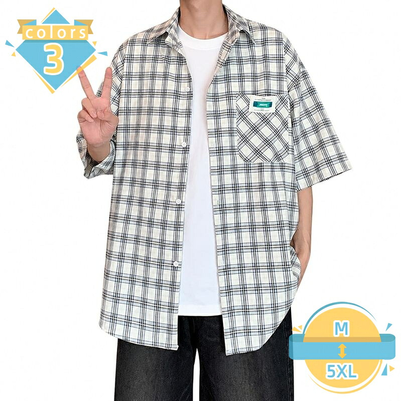シャツ メンズ 半袖 チェック柄 ゆったり 大きいサイズ 体型カバー オーバーサイズ トップス カジュアルシャツ 夏 涼しい チェック ビッグサイズ 襟付き かっこいい 総柄 部屋着 外出 普段着 お洒落 mssk-online|トラベア雑貨店