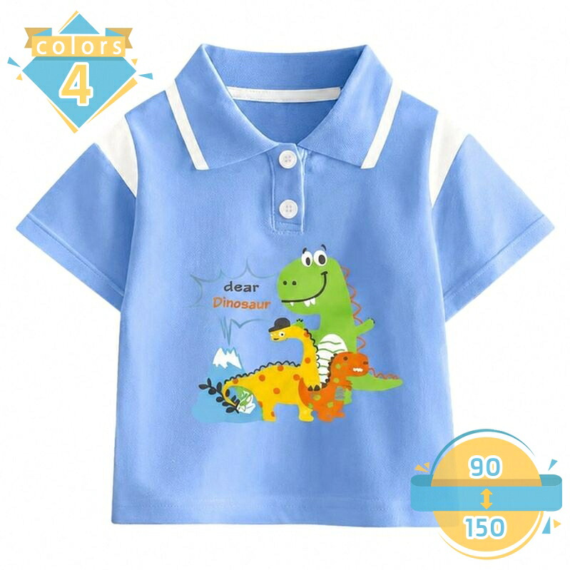 子供服 半袖ポロシャツ 男の子 夏 襟付き tシャツ 恐竜 キャラクター 切り替えデザイン 通園 通学 普段着 スクール レジャー アウトドア ジュニア プルオーバー mssk-online｜トラベア雑貨店