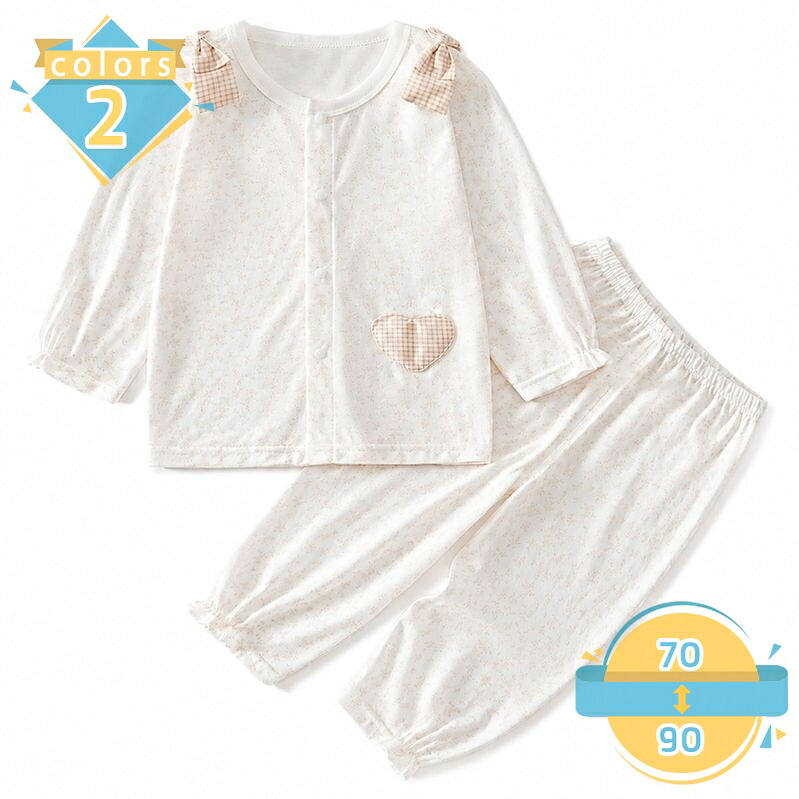 赤ちゃん パジャマ 長袖 前開き 腹巻なし 女の子 部屋着 上下セット 子供服 春夏秋 コットン系 肌触り ゆったり ナイトウェア 総柄 mssk-online|トラベア雑貨店