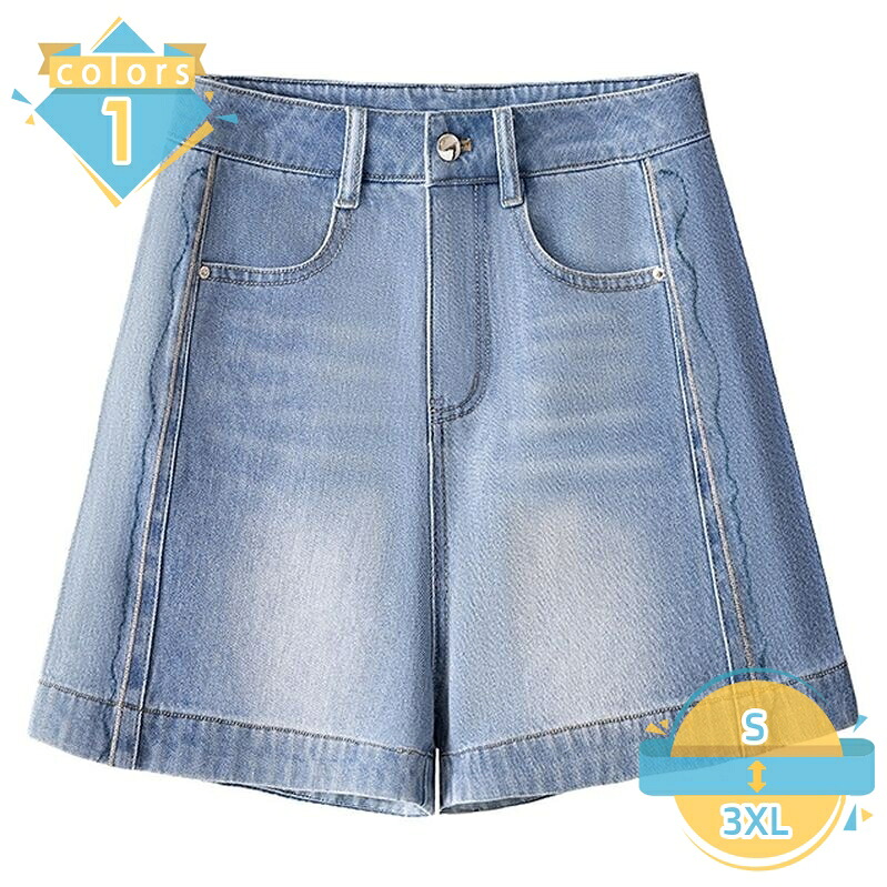 ショートパンツ デニム 体型カバー レディース ハーフパンツ ハイウエスト ワイド 短パン ジーパン aライン ショート丈 ゆったり ボトムス 旅行 デート 大きいサイズ mssk-online｜トラベア雑貨店
