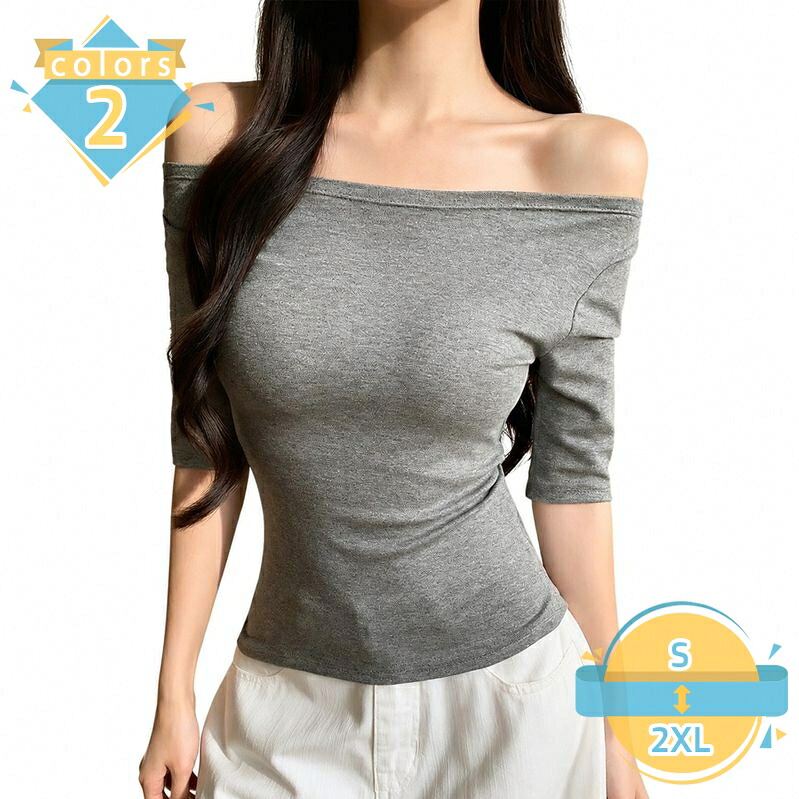 ボートネック Tシャツ レディース 細見え 半袖 スリムフィット カットソー 無地 タイト トップス インナーシャツ 薄手 デイリーユース カジュアル フェミニン おしゃれ きれいめ 大きいサイズ 体型カバー 春夏秋 mssk-online｜トラベア雑貨店