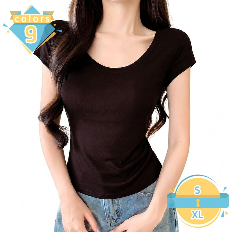 カットソー レディース 半袖 着痩せ Uネック Tシャツ スリム フィット 無地 シンプル リヨセル 混 トップス インナー 上品 きれいめ カジュアル デイリー デート 春 夏 大きいサイズ mssk-online｜トラベア雑貨店