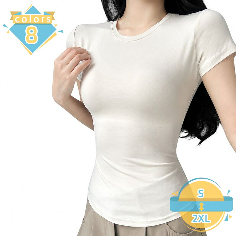 細見えトップス レディース 半袖 ｔシャツ クルーネック インナー 無地 カットソー タイト プルオーバー トップス 春夏 秋 デイリー 通勤 通学 デート 旅行 大きいサイズ mssk-online｜トラベア雑貨店
