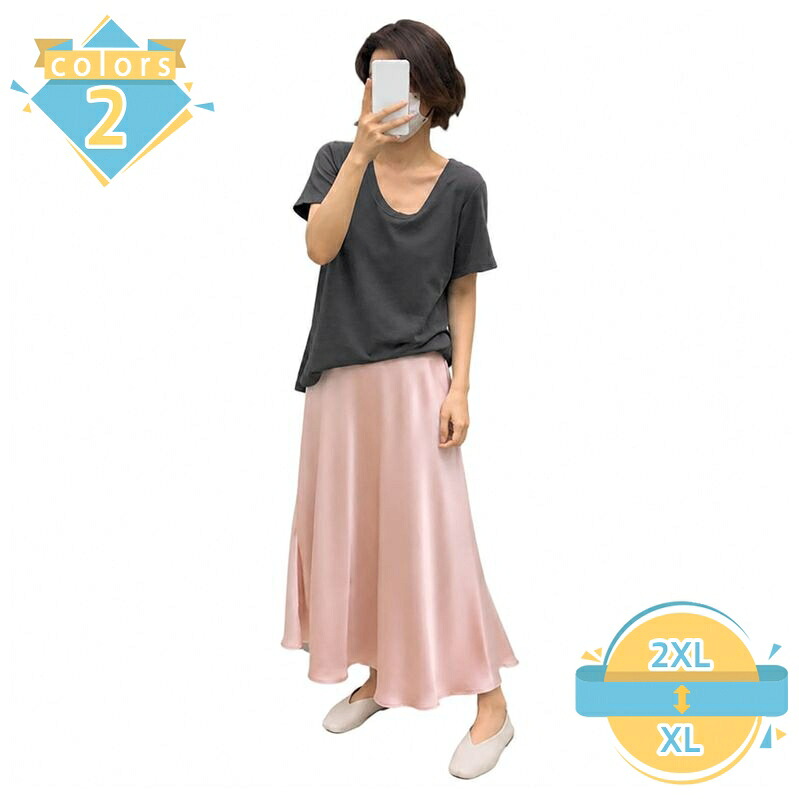 妊婦服 マタニティスカート 体型カバー サテン調 ロング丈 Aラインスカート ゆったり 産前 産後 お腹 楽ちん マキシ丈 部屋着 通学 通勤 きれいめ 春 夏 大きいサイズ mssk-online｜トラベア雑貨店