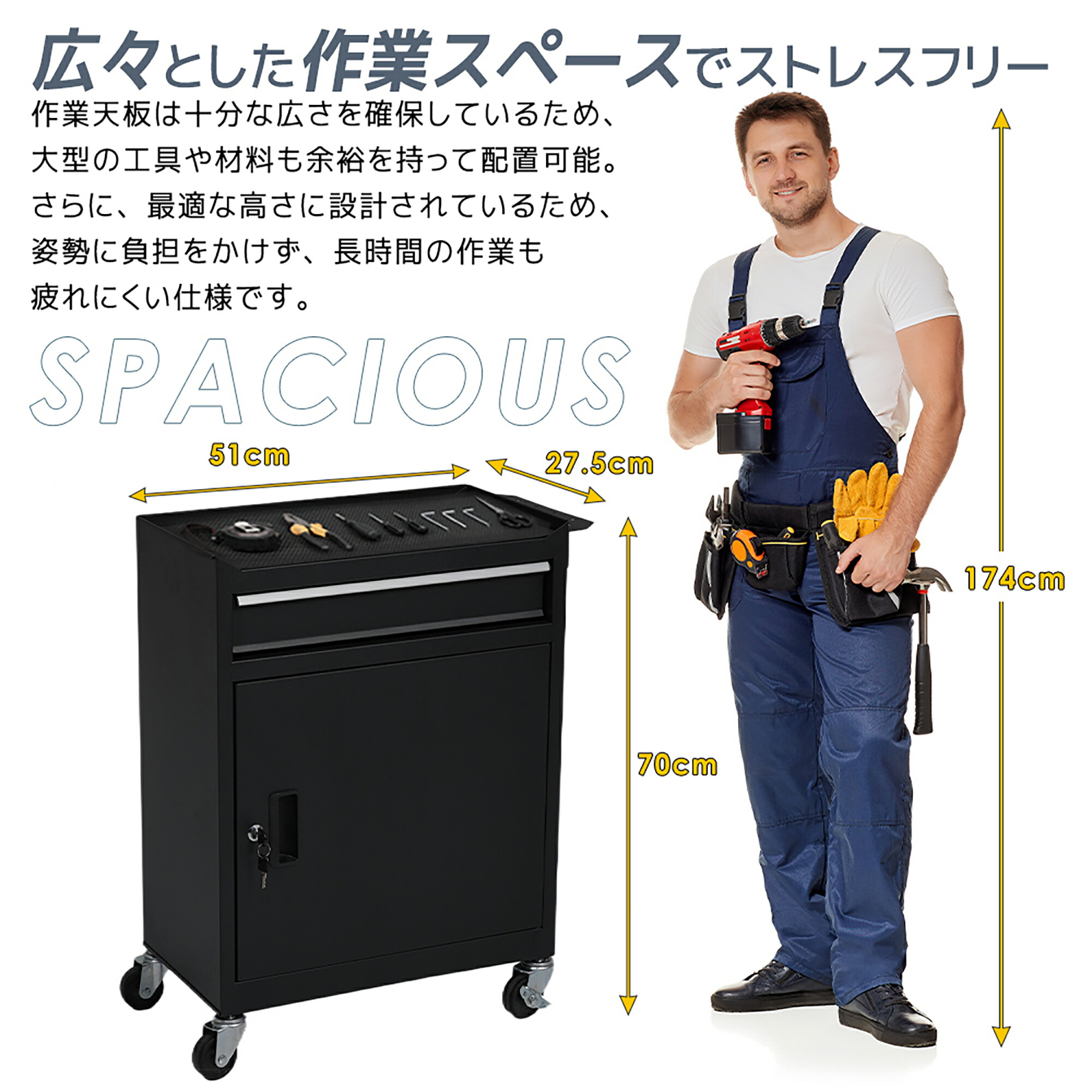 2026年新作 ツールキャビネット ツールワゴン ツールカート工具カートロールキャビネット スチール ローラーキャビネットハンドル サイド棚/工具ラック/穴あきボード/鍵/キャスター付き 耐荷重100kg