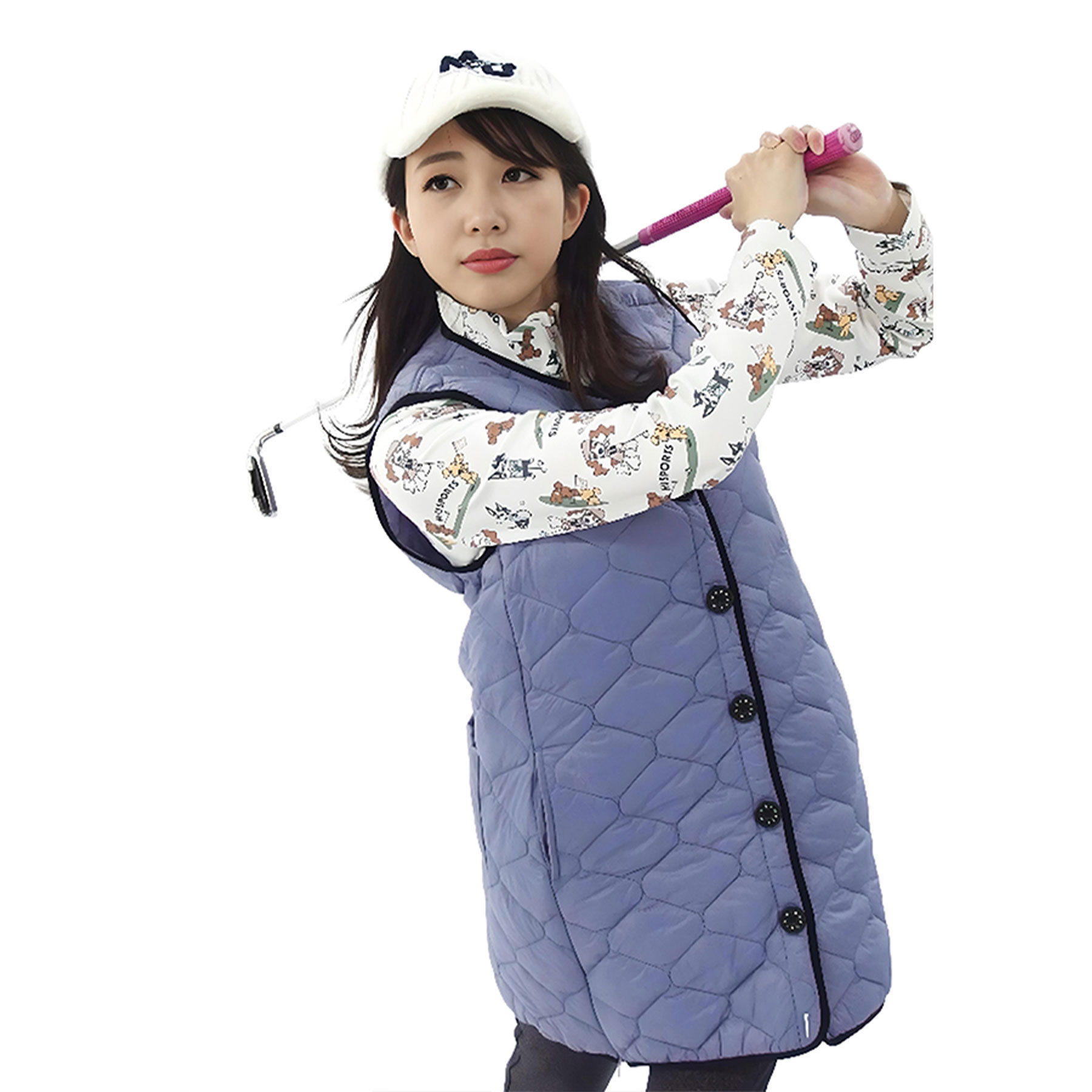 【SALE 30%OFF】[MU SPORTS] ゴルフ ベスト キルティング中綿ロングベスト / 中綿 ひょうたん柄キルト ベストチュニック 撥水 保温 軽量