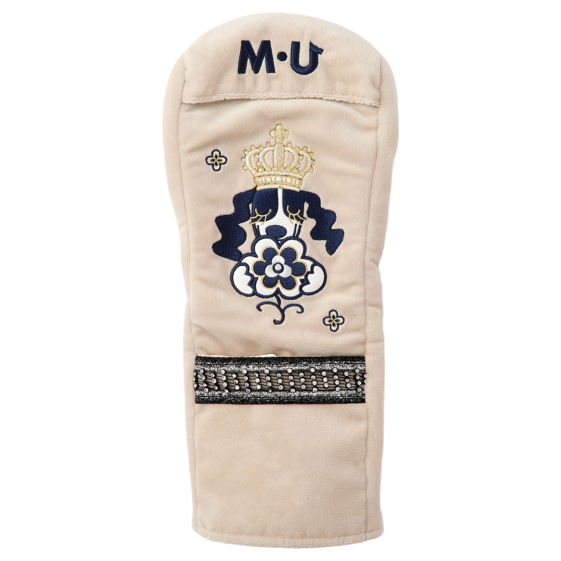 [MU SPORTS] ゴルフ DR用ヘッドカバー 北欧デンマーク花と王冠のロイヤルイメージ / ラグジュアリー ラメ入り クリスタルストーン ゴージャス 手触り 起毛素材画像