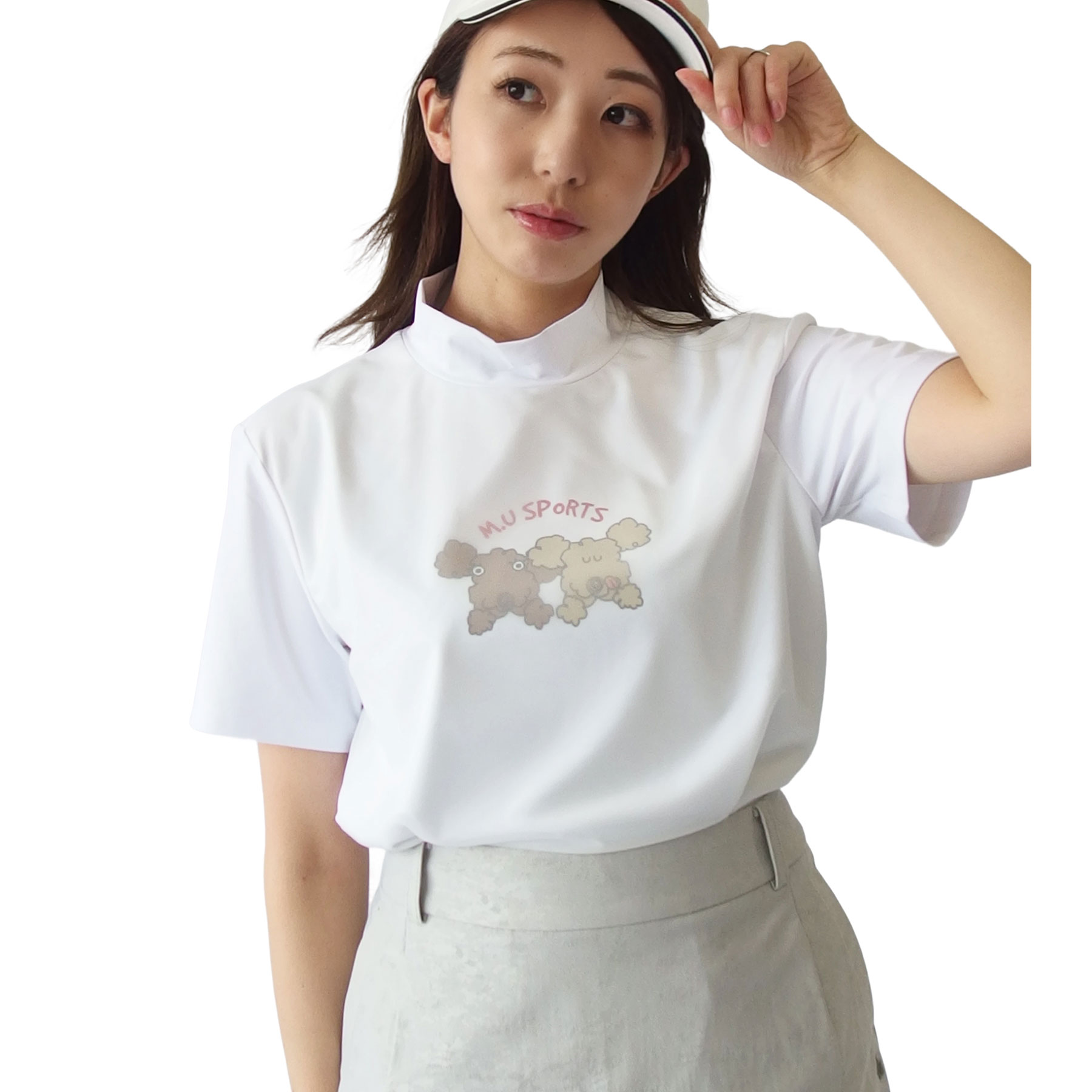 [MU SPORTS] ゴルフ ティーシャツ 半袖モックネック2枚重ね風 / 半袖 ティーシャツ メッシュ出どころ 差し押さえ 当たること冷感 UV撥ねのける