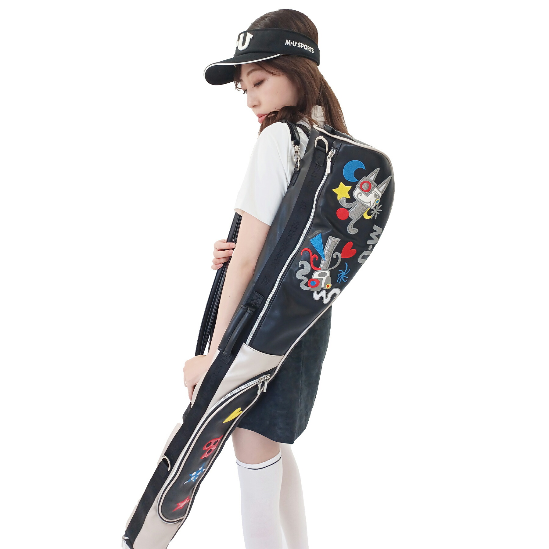 [MU SPORTS] ゴルフ 4WAY野球クラブ入れもの ポップアートカラフルパッチワーク刺しゅう / PU原材料 一肩先 背嚢遣りかた 安定した感 剪断応力無償性 アップリケ刺しゅう