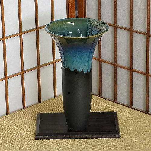 京都　清水焼　花器　池坊 楽天市場】1点物 京都 清水焼 花器 緑釉 叩き 生花 池坊 小原流 生け花