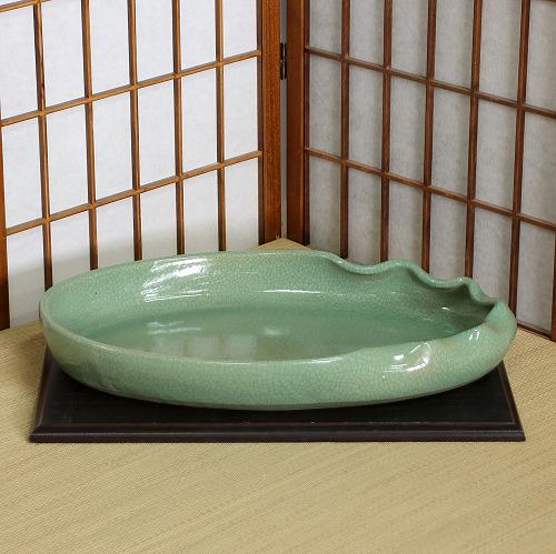 1点物 信楽焼 溜め桶 青磁 つき抜ける ひねり 小判 16号 花器 池坊 小原流 活け花 店卸し資産数極限点 立花 和風 華道 瀬戸もの 御花軍事基地 立花 花立て 差し上げ物 信楽焼き 華道 未生流 古流 遠州流