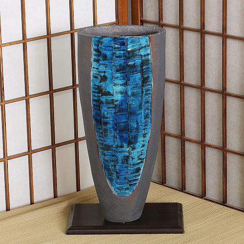 信楽焼 花器 灰釉 青ガラス 生花 池坊 立花 小原流 生け花 在庫数限り 在庫処分 和風 華道 陶器 フラワーベース 立花 花瓶 ギフト 信楽焼き 華道 未生流 古流 遠州流 (F-03)
