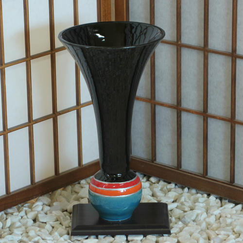 信楽焼 花器 黒 グラデーション 球 長 生花 池坊 立花 小原流 生け花 在庫数限り 在庫処分 和風 華道 陶器 フラワーベース 立花 花瓶 ギフト 信楽焼き 華道 未生流 古流 遠州流 (K-17)｜夢源陶房 14,256円