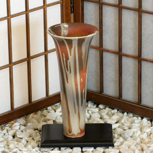 信楽焼 花器 朱色 緑釉 流し スカーレット 活け花 池坊 立花 小原流 活け花 店卸し資産数区分線 店卸し資産取り計らう 和風 華道 瀬戸もの お花軍事基地 立花 花立て 差し上げ物 信楽焼き 華道 未生流 古流 遠州流 (K-22) インテリア小物・置物-花瓶-インテリア・寝具・収納