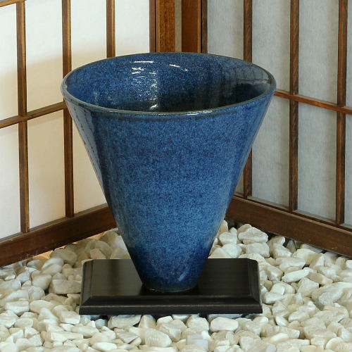 京都　清水焼　花器　池坊 楽天市場】1点物 京都 清水焼 花器 緑釉 叩き 生花 池坊 小原流 生け花