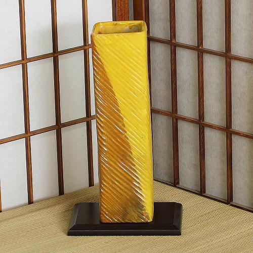 信楽焼 花器 黄釉 掛分 角 寸胴 生花 池坊 立花 小原流 生け花 在庫数限り 在庫処分 和風 華道 陶器 フラワーベース 立花 花瓶 ギフト 信楽焼き 華道 未生流 古流 遠州流 (F-06)