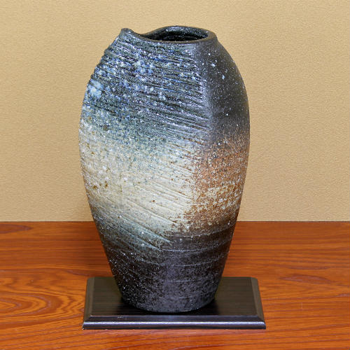 印象のデザイン 信楽焼 花瓶 花入れ 変形大壷 直径４０cm 花瓶