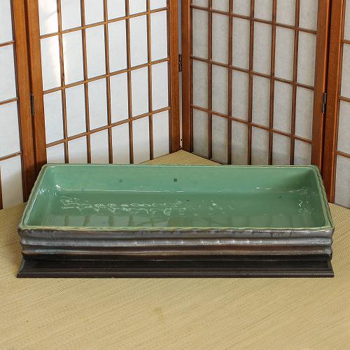 アウトレット 信楽焼 花器 いぶし 中青磁 長角 水盤 21号 訳あり 池坊 生け花 在庫数限り 在庫処分 和風 洋風 華道 陶器 フラワーベース 生花 花瓶 ギフト 信楽焼き 焼き物 華道 小原流 未生流 古流 遠州流 やきもの (B23)