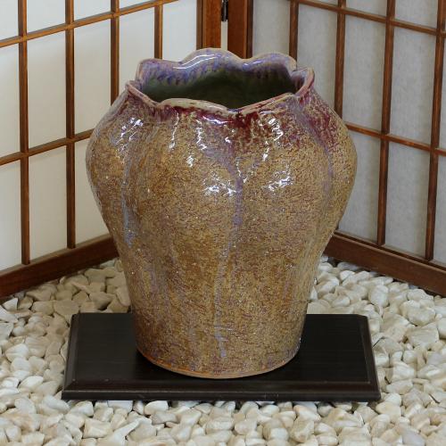信楽焼 花器 自然釉 波口 花器 生花 池坊 小原流 生け花 在庫数限り 在庫処分 立花 和風 華道 陶器 フラワーベース 立花 花瓶 ギフト 信楽焼き 華道 未生流 古流 遠州流 |夢源陶房