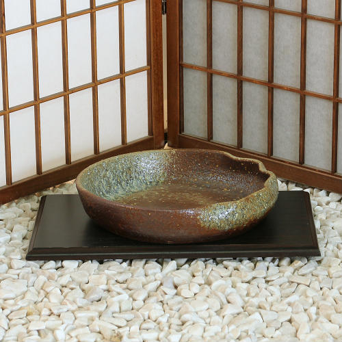 楽天市場】信楽焼 水盤 茶 窯変 曲げ 丸型 12号 生け花 花器 池坊 小原