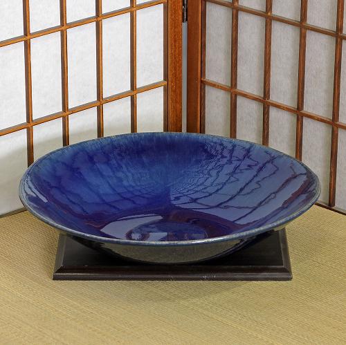 青灰色 陶器 花器 水盤　池坊 青灰色 陶器 花器 水盤 池坊 青灰色 陶器 花器 水盤 池坊