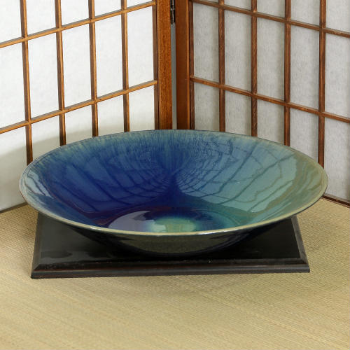 ひな 信楽焼 水盤 花瓶 花入れ 青千段 直径３７cm ひな 信楽焼 水盤 花瓶 花入れ 青千段 直径37cm 楽天市場