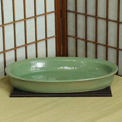 楽天市場】信楽焼 水盤 内 青磁 小判 15号 生け花 花器 池坊 小原流