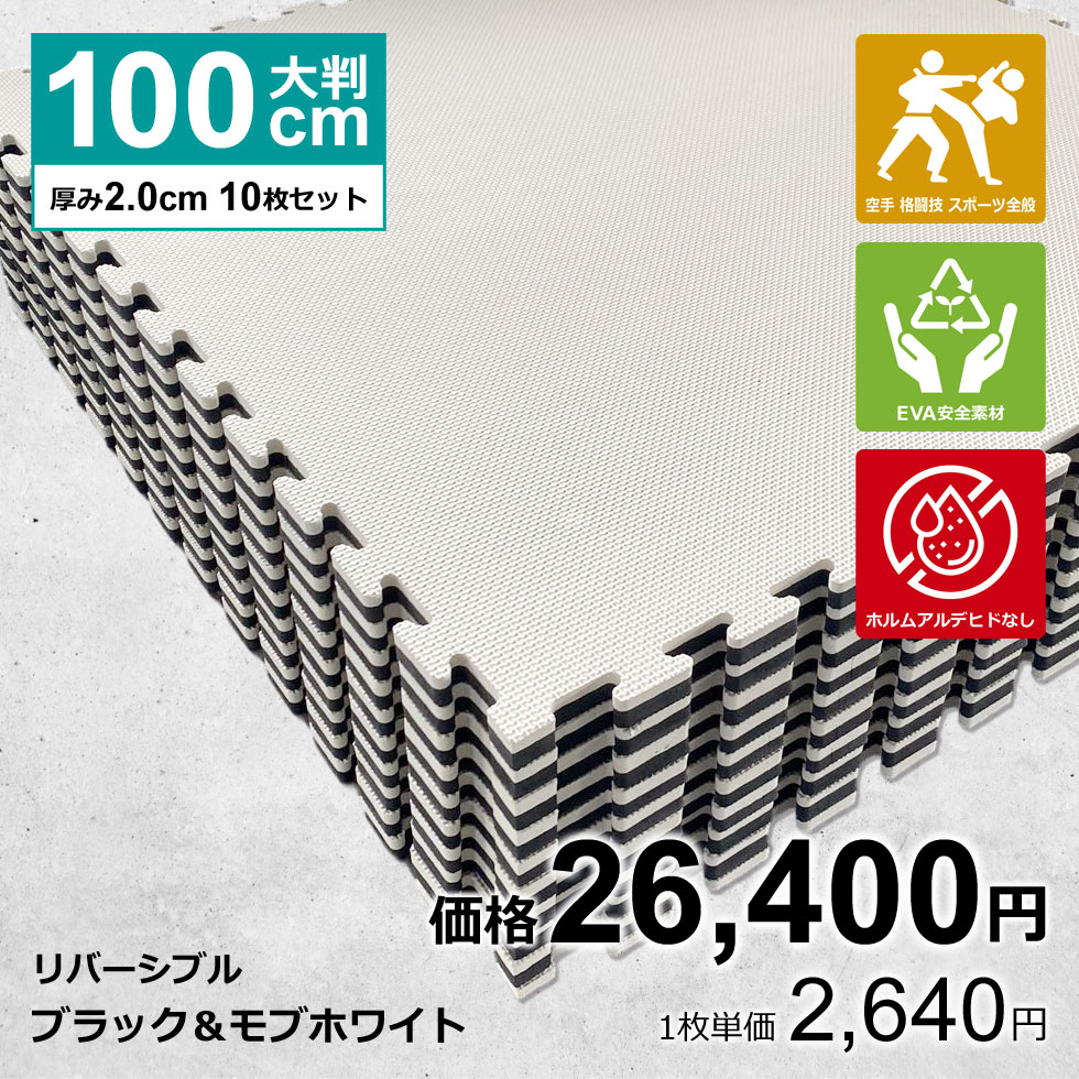 【10枚セット】ジョイントマット 大判 サイドパーツ付 空手 格闘技 黒/白 100cm×100cm
