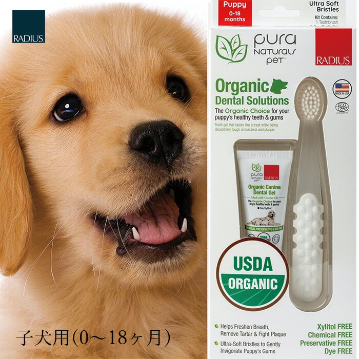 68 以上節約 犬用歯ブラシ オーガニック ラディウス 子犬用 0 18ヶ月 歯ブラシ オーガニック歯みがきジェル 22 7g セット 購入金額別特典あり 無添加 正規品 歯磨き粉 デンタルケア 歯みがき粉 ノンケミカル サスティナブル エコ Bpaフリー サステナブル リサイクル