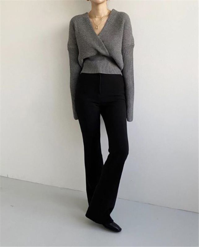 楽天市場 ニット セーター レディース トップス 女性らしいシルエット 韓国ファッション スリム Vネック 交差する ハイウエスト 長袖 秋冬 Muhly