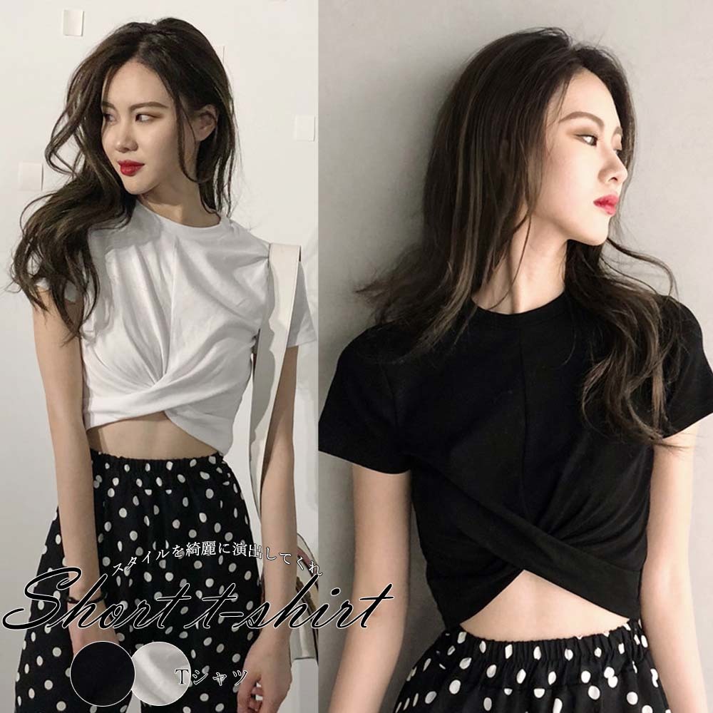 楽天市場 ｔシャツ 韓国 レディース シンプル 半袖 韓国ファッション 夏 韓国風 クロップド クロップド丈 短め 無地 M L メール便 送料無料 Muhly