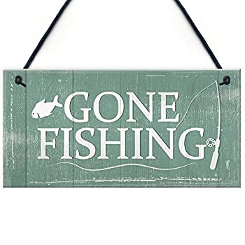 【中古】【輸入品・未使用】Gone Fishing Hanging Plaque 航海装飾 サイン 父 祖父 シャビーシック 誕生日ギフト ホームプレート