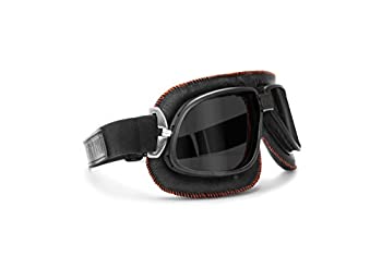【中古】【輸入品・未使用】Vintage Motorcycle Goggles in Black Leather and Orange Stitching with Smoke Lenses By Bertoni Italy - AF196A