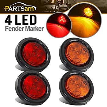 【中古】【輸入品・未使用】Partsam 4) 2インチラウンドLEDレッド/アンバークリアランス/サイドマーカーライトグロメットマウント 反射付き 2インチラウンドLEDトレーラーク