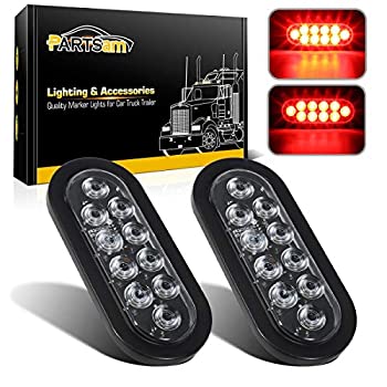 【中古】【輸入品・未使用】Partsam 2個 6インチ 楕円形 レッド LED トレーラー テールライト 10ダイオード クリアレンズ 停止 ブレーキターンライト グロメット ピグテール