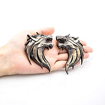 【中古】【輸入品・未使用】CARRUN 2ピース 3D ウルフヘッド メタルエンブレム 車 オートバイ サイドフェンダー リアスタイリング エンブレム バッジ デカール (ゴールド)