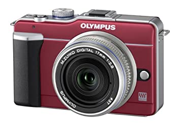 【中古】 OLYMPUS オリンパス マイクロ一眼 PEN E-PL1パンケーキレンズキット ルビー赤いこと E-PL1 PKIT RED 家電-その他